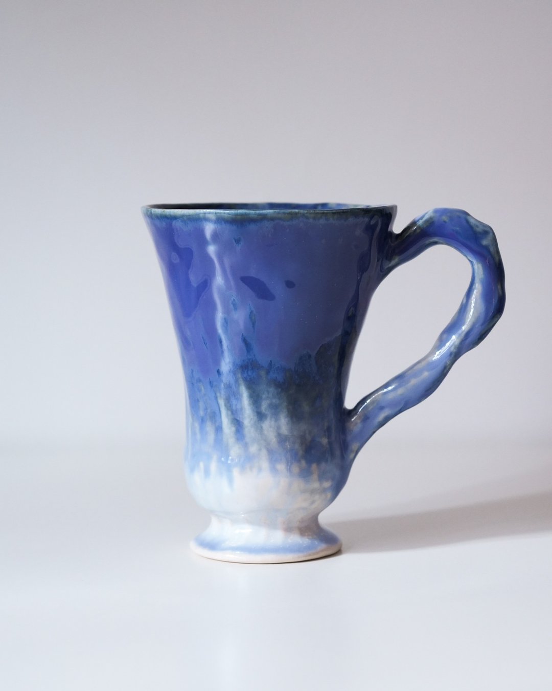 陶瓷 手捏高杯 粉彩花杯 星点蓝 Ceramic Tea Cup - 盘子/餐盘/盘架 - 陶 蓝色