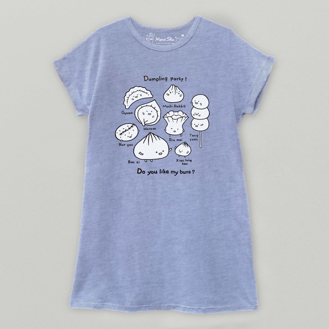 Dumplings Party-Dress 连身口袋洋装 - 洋装/连衣裙 - 棉 灰色