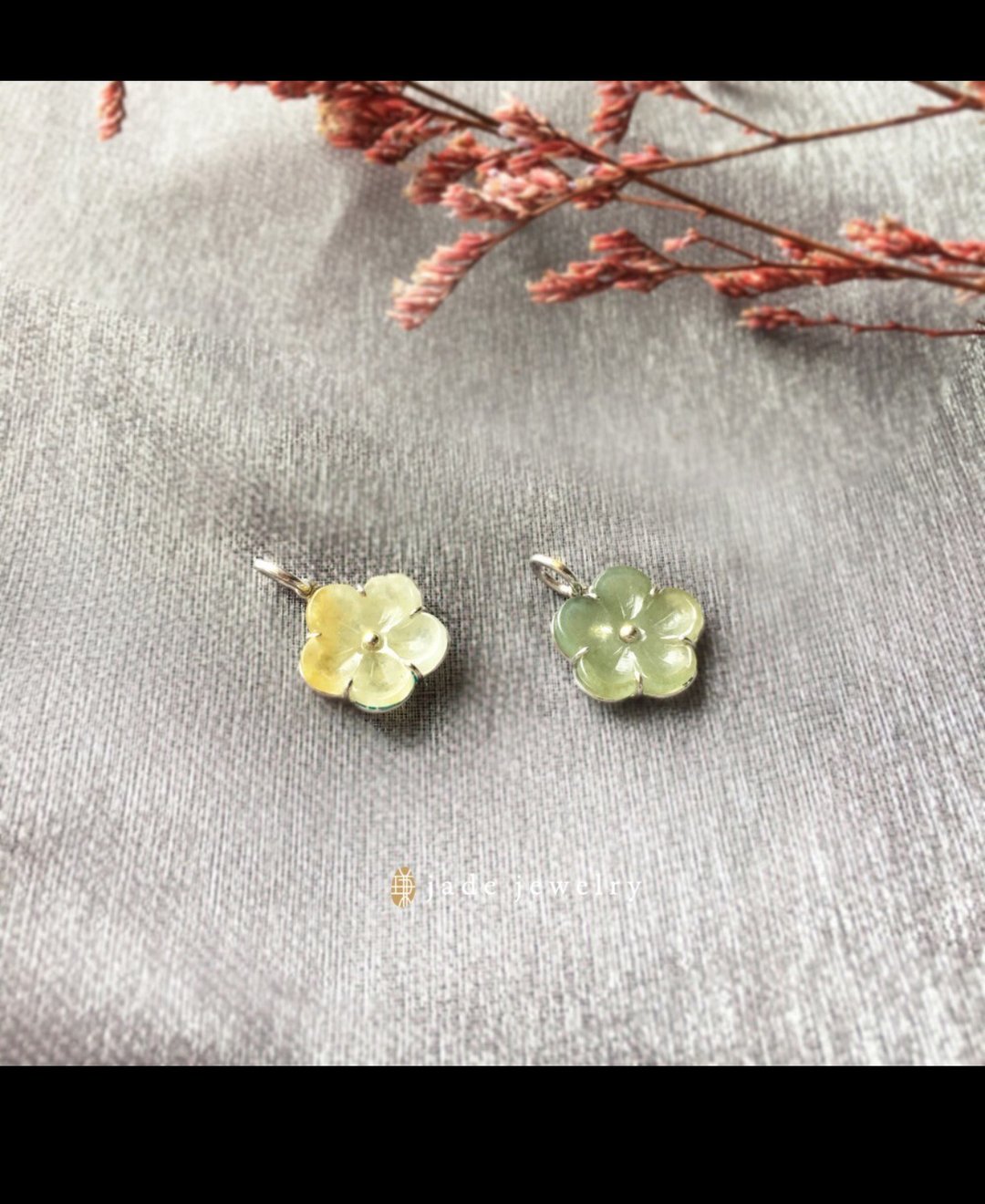 【立夏】天然翡翠 (缅甸玉) 立体小花手工白K金坠 - 项链 - 玉石 黄色
