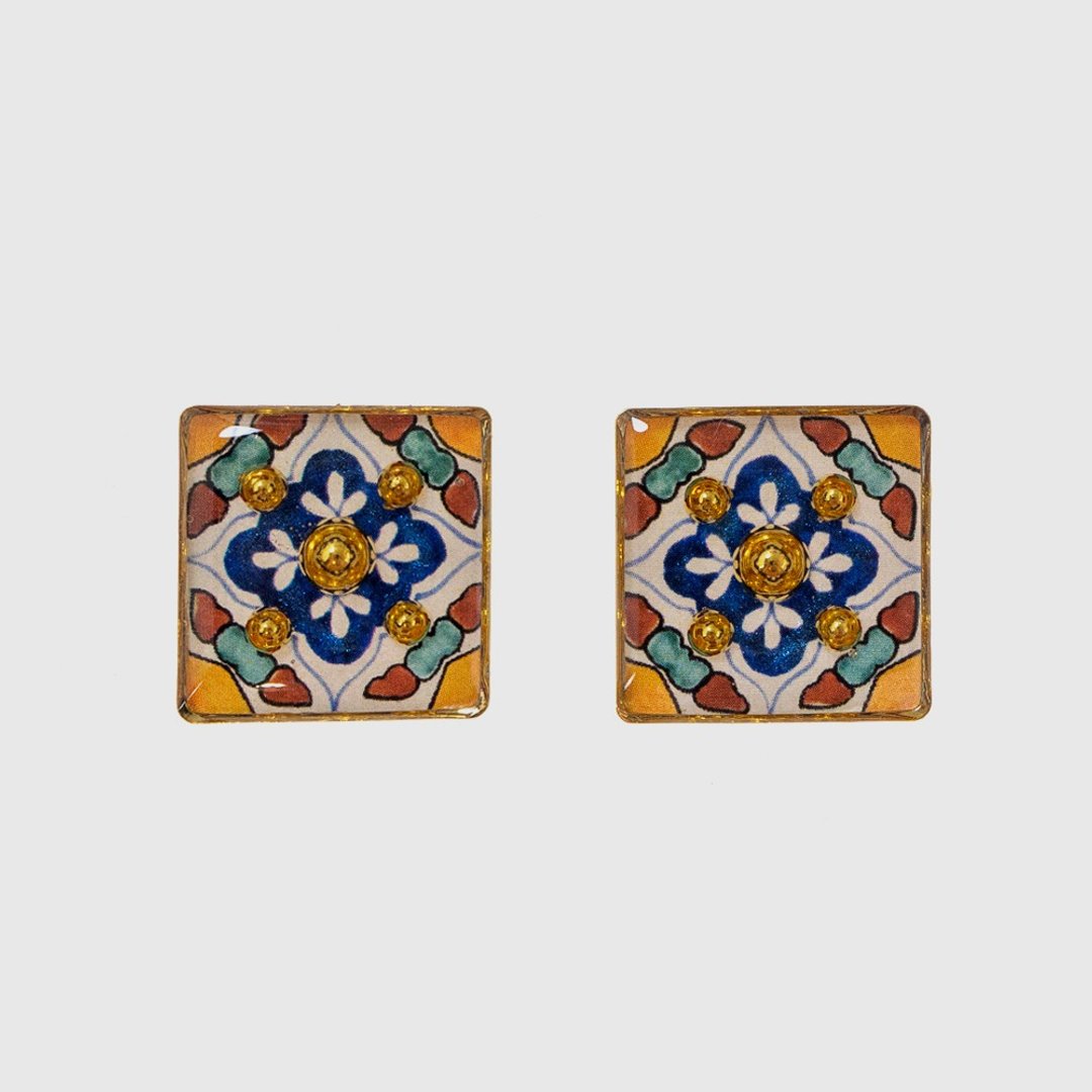 耳环 | Talavera Couleur Tiles 托雷斯花砖 - 耳环/耳夹 - 树脂 多色