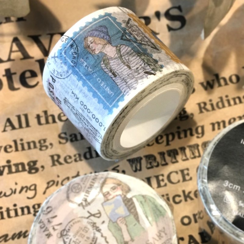 邮票女孩 / 3cm纸胶带 - 纸胶带 - 纸 咖啡色