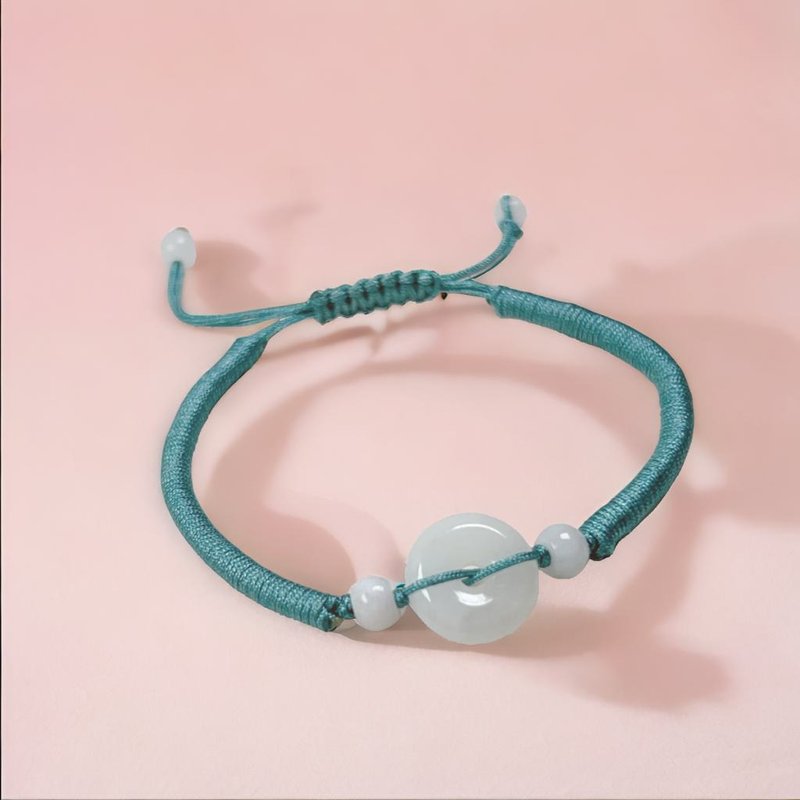 【愿·平安】冰种翡翠平安扣编织手链 | 天然缅甸A货翡翠 | 送礼 - 手链/手环 - 玉石 白色