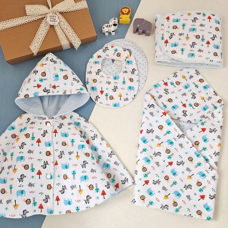 现货~快速出货 手工制作 五件组弥月礼物小动物针织棉 四季用披风 - 满月礼盒 - 棉．麻 