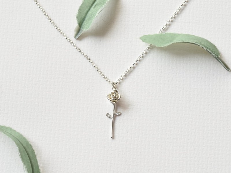 小玫瑰 - 锁骨的小清新 | 细项链 925纯银 花朵 锁骨链 情人礼物 - 项链 - 纯银 银色