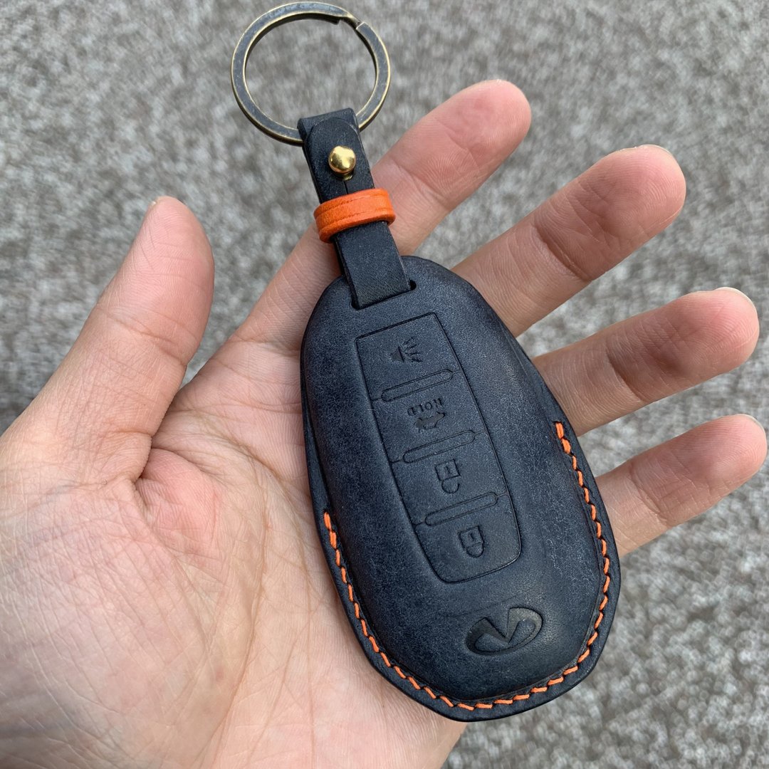 Infiniti 磨砂油蜡 钥匙皮套 QX50 QX55 QX60 QX70 Q30 Q50 Q60 - 钥匙链/钥匙包 - 真皮 黑色