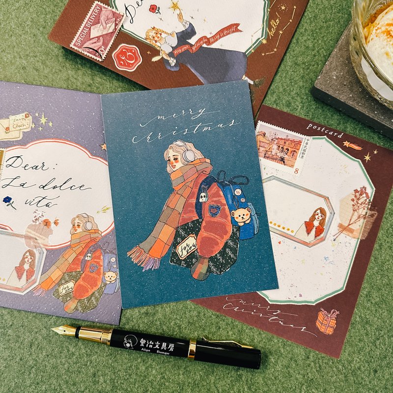 圣诞节早晨女孩 明信片 圣诞卡 - 卡片/明信片 - 纸 多色