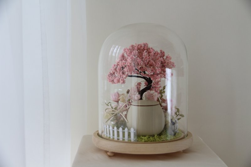 【现货花盅】经典半圈花园 定制化永生花 骨灰罐 宠物骨灰花盅 - 干燥花/捧花 - 玻璃 粉红色