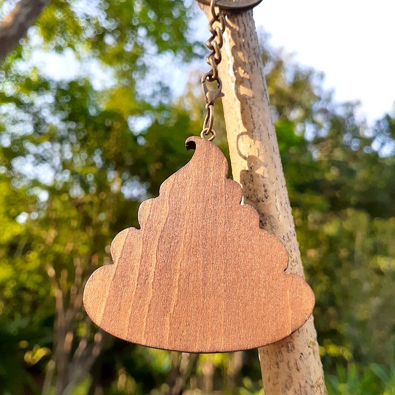 手工木作创意钥匙圈  屎就放心中 - 钥匙链/钥匙包 - 木头 咖啡色