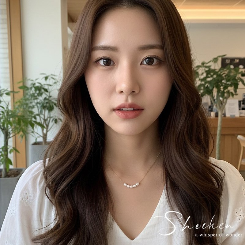 天然巴洛克小珍珠锁骨链 金链 颈链 珍珠项链 天然珍珠 - 项链 - 珍珠 白色