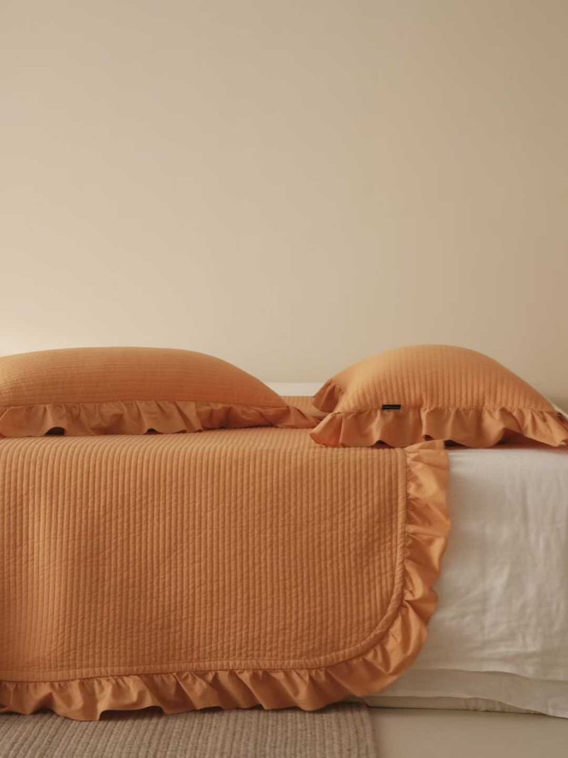 极简系列床盖三件套-杏橙光 - 寝具 - 棉．麻 橘色