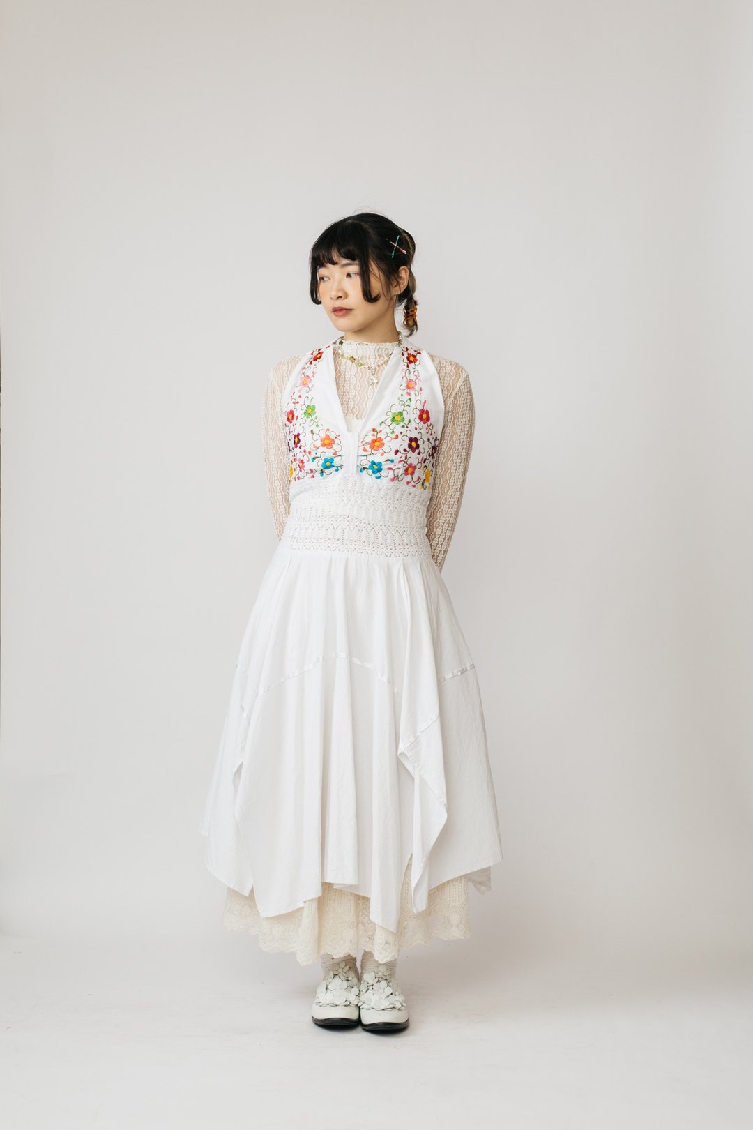墨西哥刺绣绑带洋装.Mexican Folk Halter Dress【初恋贩卖所】 - 洋装/连衣裙 - 棉．麻 白色