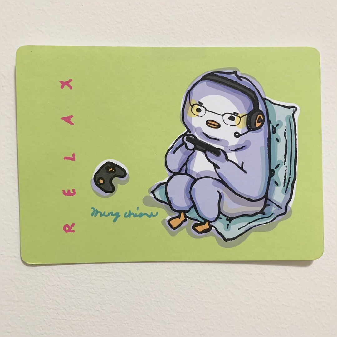 企鹅居家明信片-电玩鹅 - 卡片/明信片 - 纸 绿色