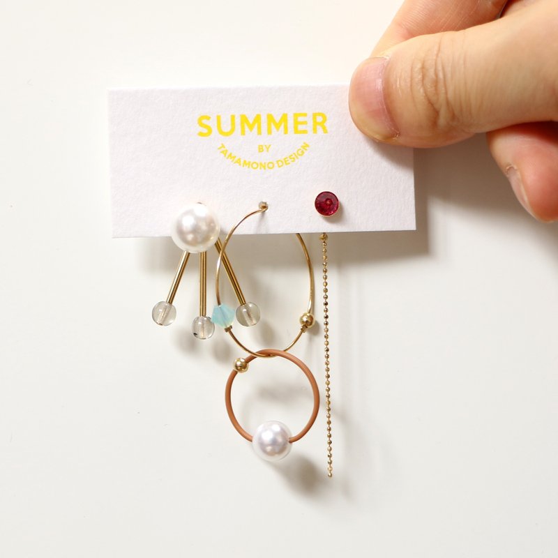 [Cosmos -retro] earrings three-piece set - 耳环/耳夹 - 其他材质 金色