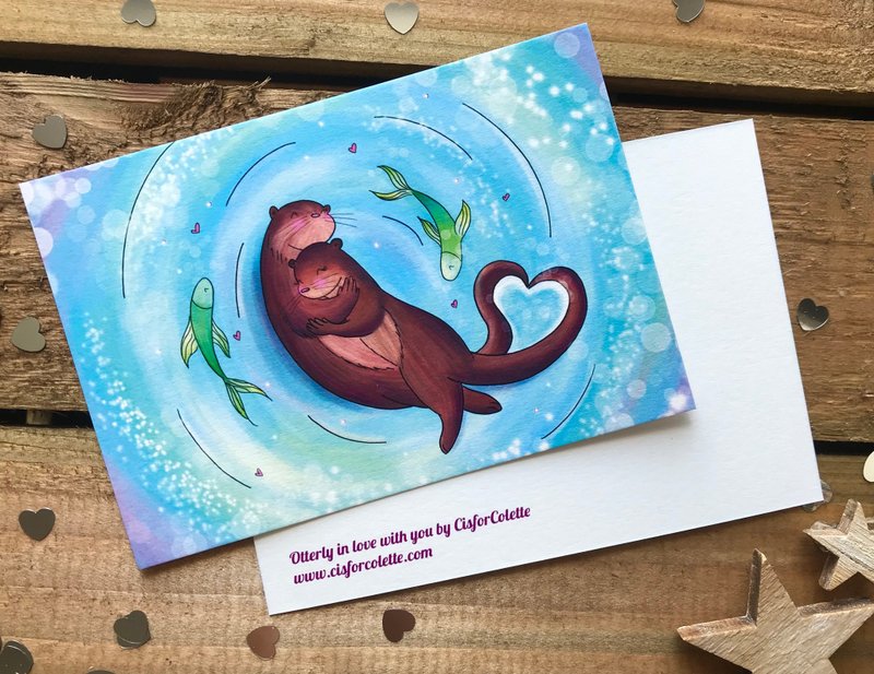 “Otterly in love with you”明信片 - 卡片/明信片 - 纸 蓝色