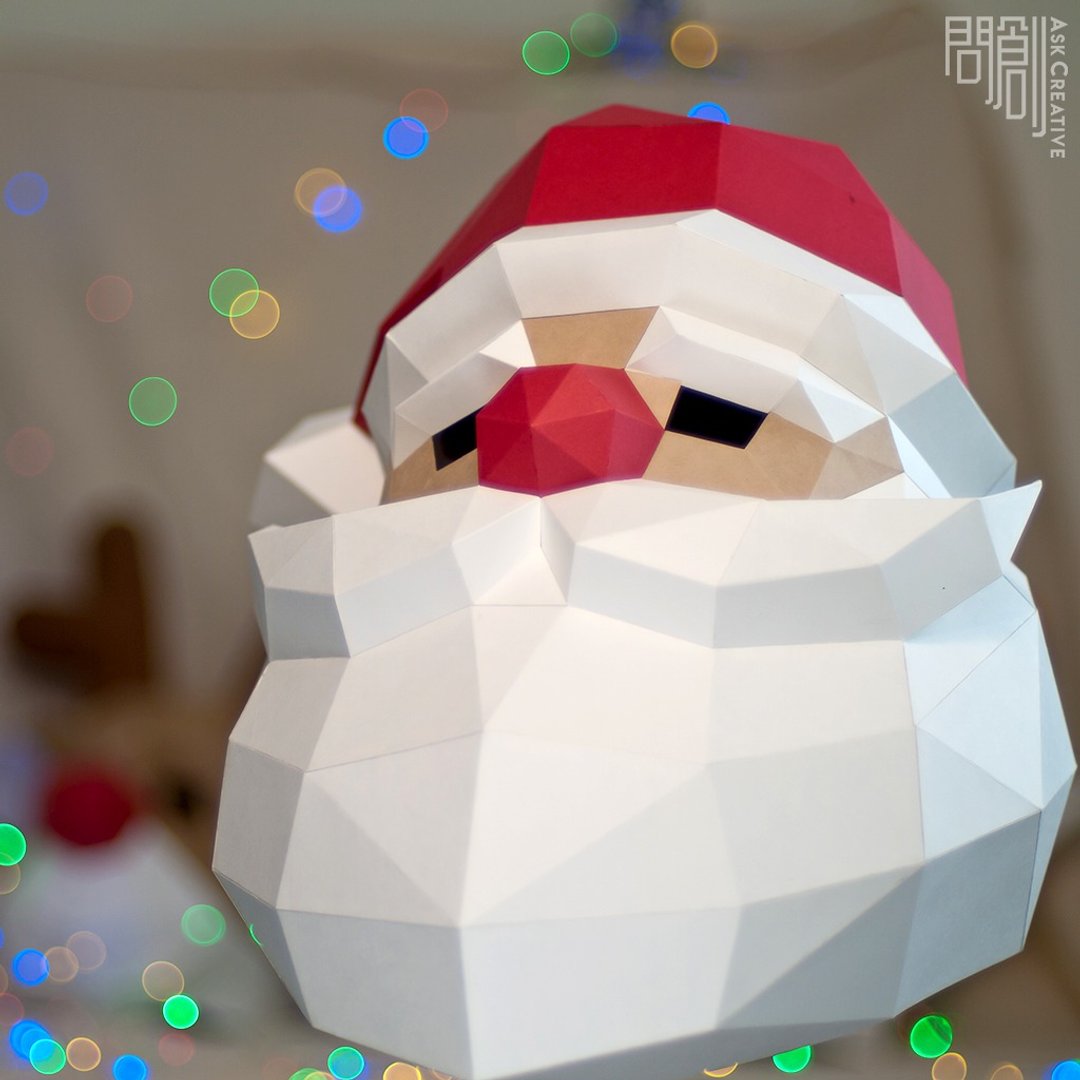 DIY手作3D纸模型摆饰 圣诞节/节庆系列 - 圣诞老公公面具 - 摆饰 - 纸 白色