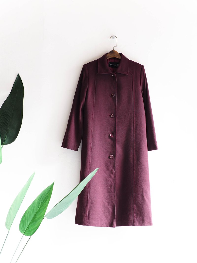 河水山 - 和歌山暗紫红色金线扣俐落剪裁 羊呢古董毛质大衣外套 - 女装休闲/机能外套 - 羊毛 红色