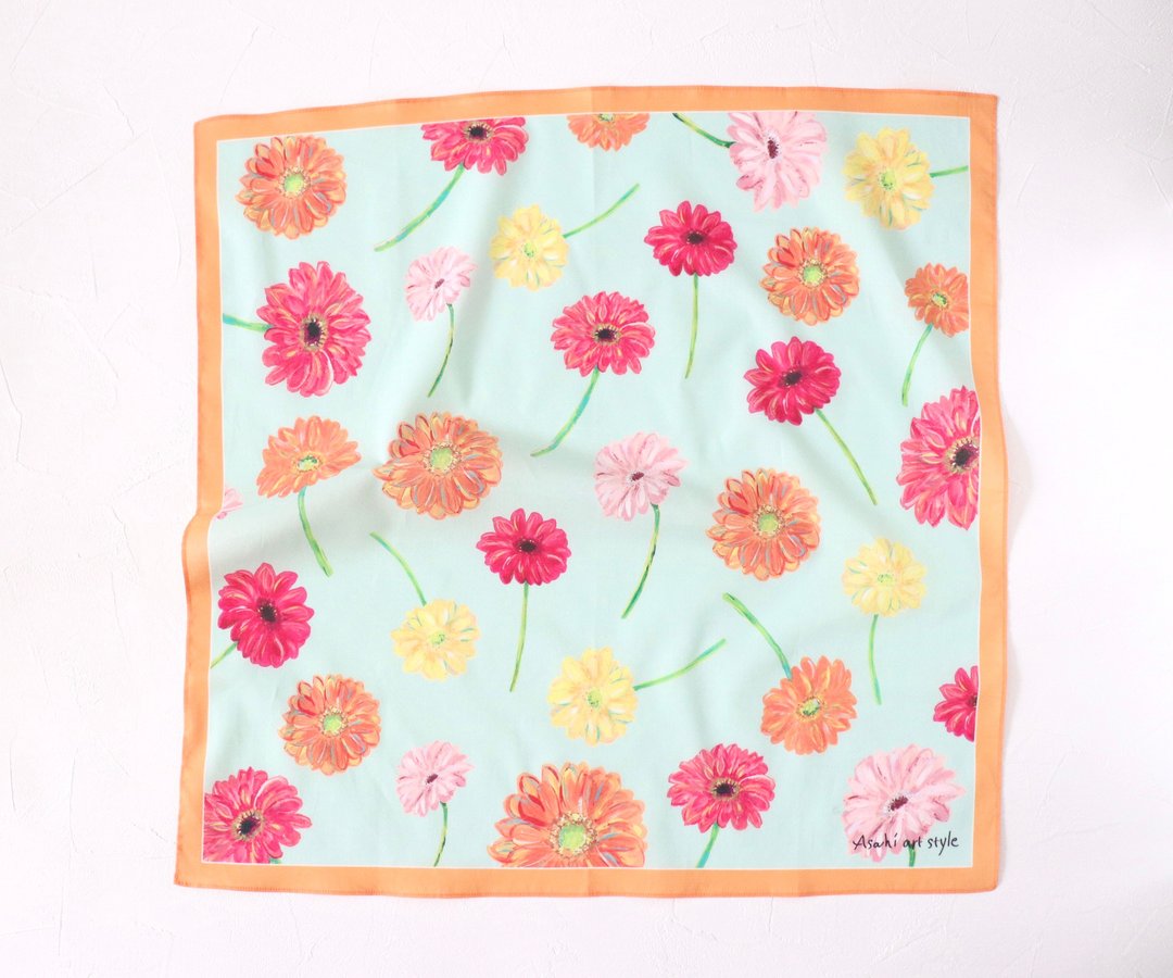 Large-format handkerchief that carries art Gerbera.Scarf also supports.gift wr - 手帕/方巾 - 棉．麻 橘色