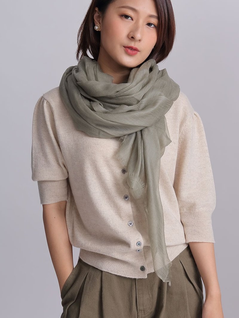 京都灰绿 Shahmina戒指羊绒围巾_森林系生日圣诞礼物侘寂疗愈风 - 围巾/披肩 - 羊毛 