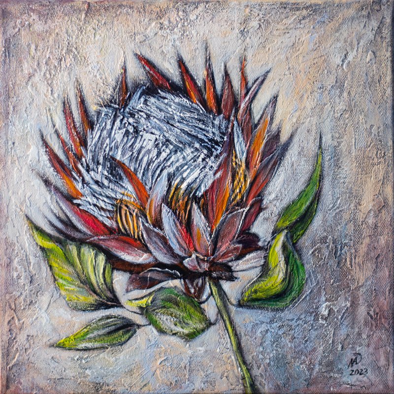 Original Protea Flower Textural Hand-painted Acrylic Painting Floral Artwork - 墙贴/壁贴 - 其他材质 