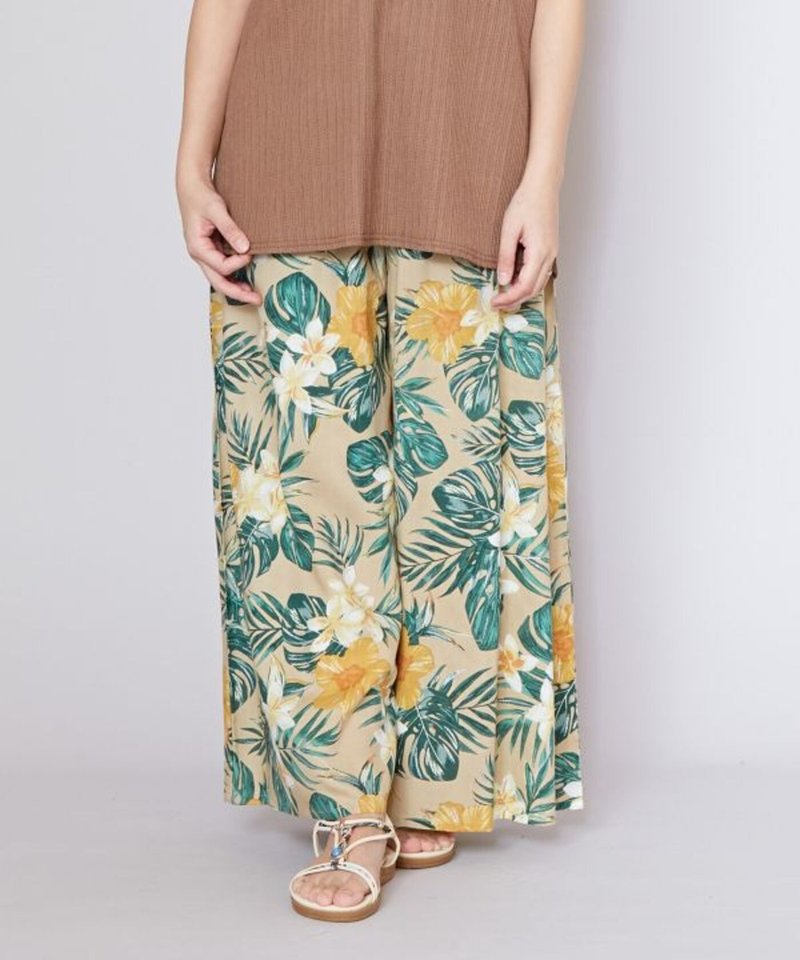 【热门预购】海风花语扶桑花夏威夷植物印花宽裤(2色)4IA-5232 - 女装长裤 - 棉．麻 