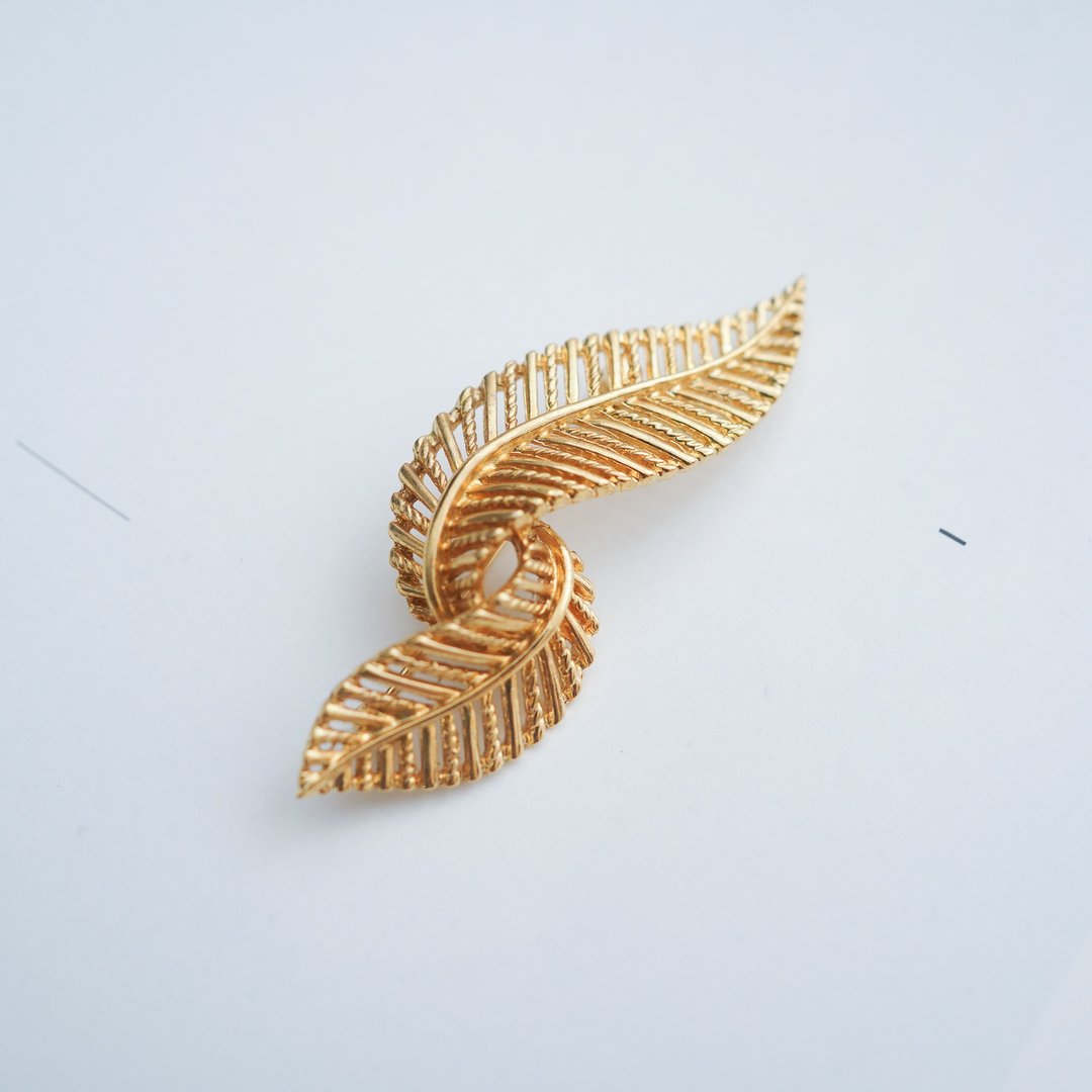 经典金色vintage古董饰品别针 叶片 - 徽章/别针 - 其他材质 金色