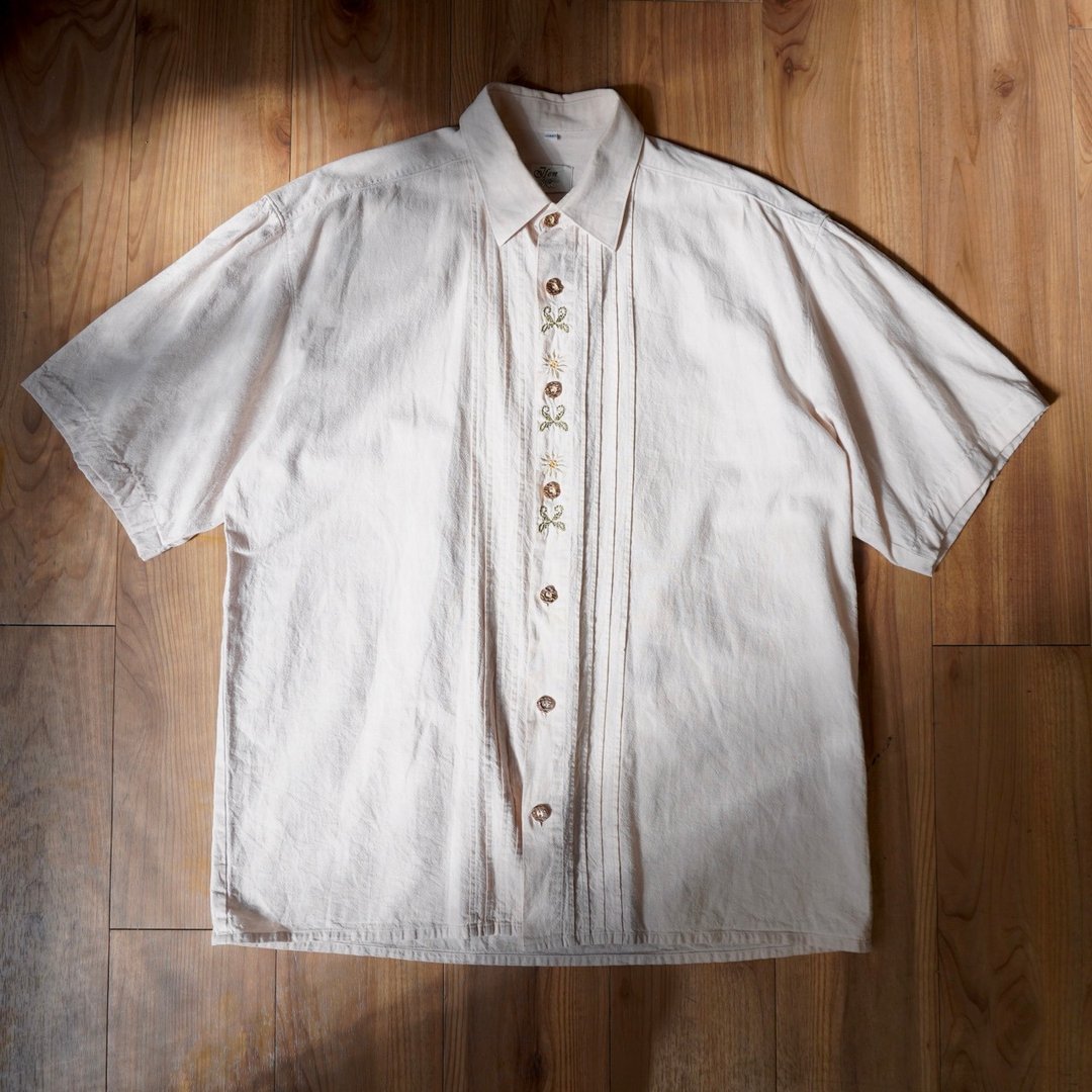 有関古着。JFen Tyrolean Shirt 提洛尔衬衫 绣花 短袖 - 男装衬衫 - 棉 白色