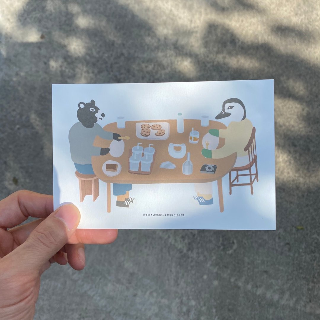 Postcard : Rabbit & friends cafe time - 卡片/明信片 - 纸 多色