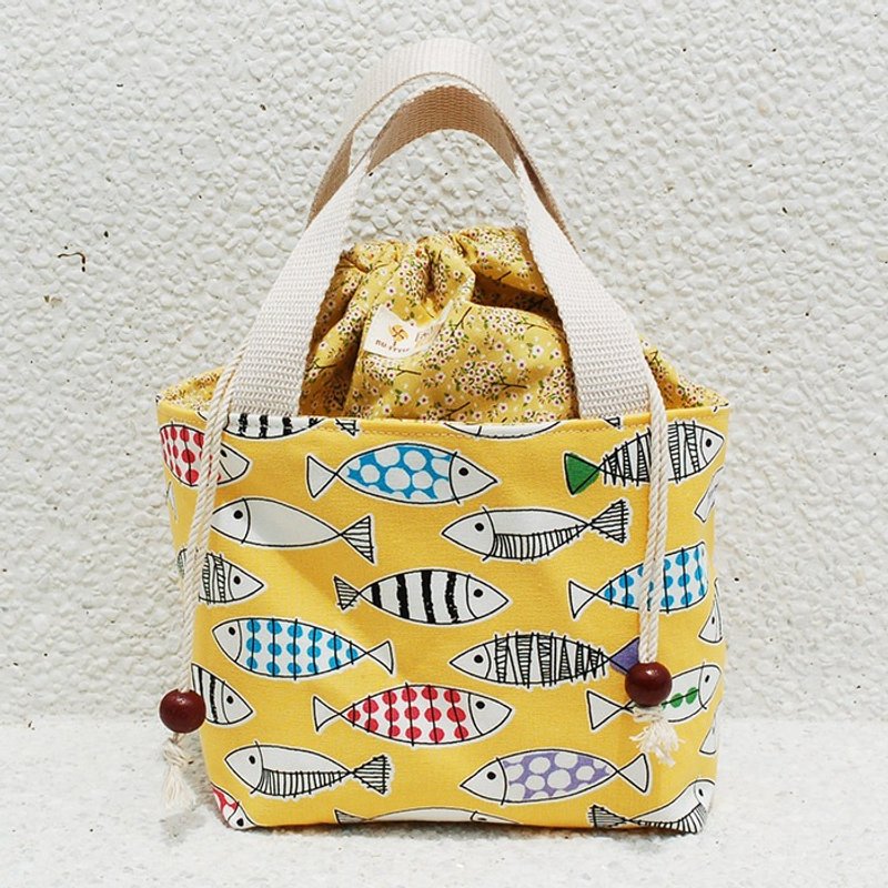 彩色小鱼束口提袋_黄/餐袋 - 手提包/手提袋 - 棉．麻 黄色