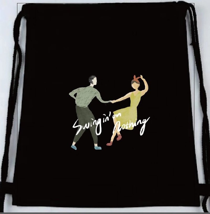 Birdddland原創手繪圖案帆布雙肩背束口袋環保袋舞鞋袋 黑/绿 - 束口袋双肩包 - 棉．麻 黑色