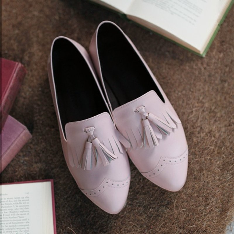 GT全真皮石英粉尖头流苏乐福鞋(现货+预购) - 女款休闲鞋 - 真皮 