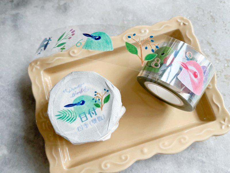 四季双数日付MT PET亮面白墨胶带 附离型纸 - 纸胶带 - 其他材质 蓝色