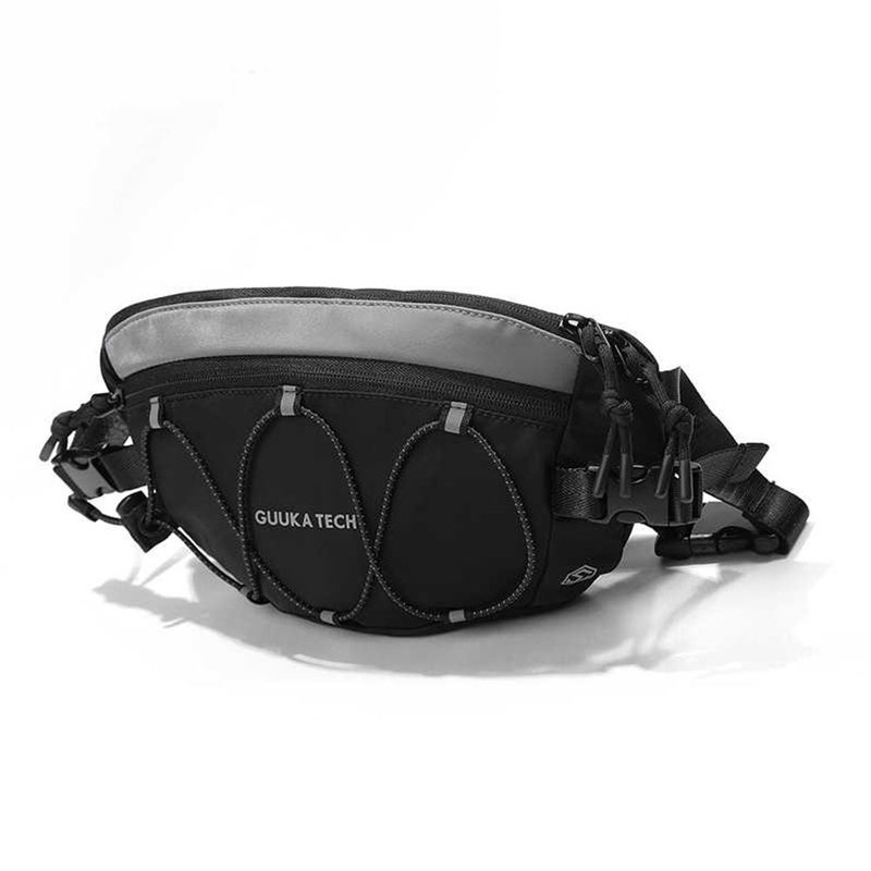 机能风黑色户外登山单肩包  防水斜挎包 情侣反光胸包 - 侧背包/斜挎包 - 尼龙 