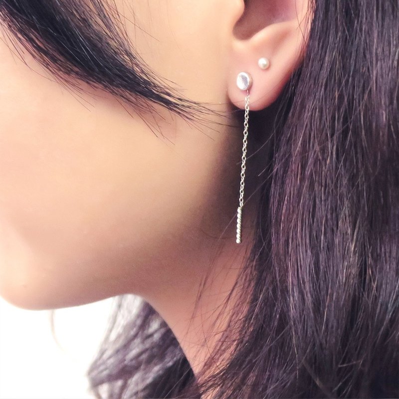 加购 组合式垂链麻花 造型后扣  (不含耳环/后束) - 耳环/耳夹 - 纯银 银色