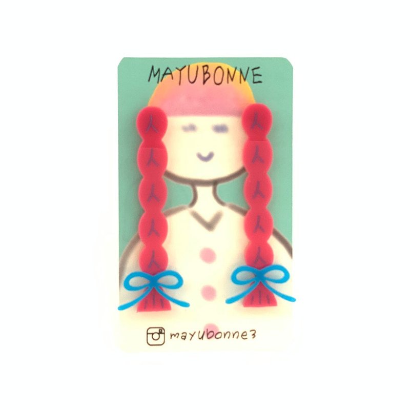 braid hair earrings - 耳环/耳夹 - 压克力 粉红色