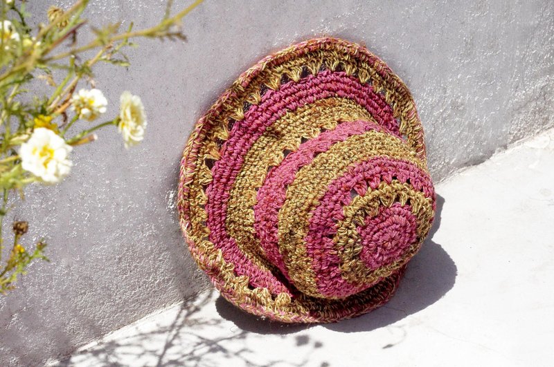 情人节礼物 限量一件 编织棉麻帽/编织帽/渔夫帽/遮阳帽/草帽 - 草莓与柠檬 镂空手织帽 - 帽子 - 棉．麻 多色