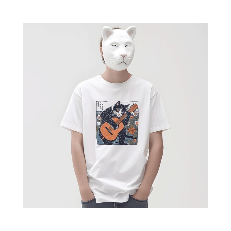 猫的简单生活美式咖啡吉他凡物制原创文艺纯棉宽松男女印花T恤 - 男装上衣/T 恤 - 棉．麻 