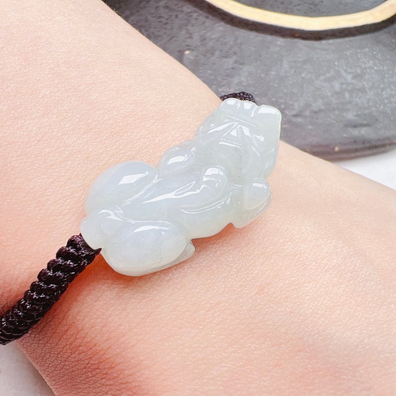 【招财神兽】冰种翡翠貔貅编织手链| 天然缅甸玉翡翠 | 送礼 - 手链/手环 - 玉石 透明