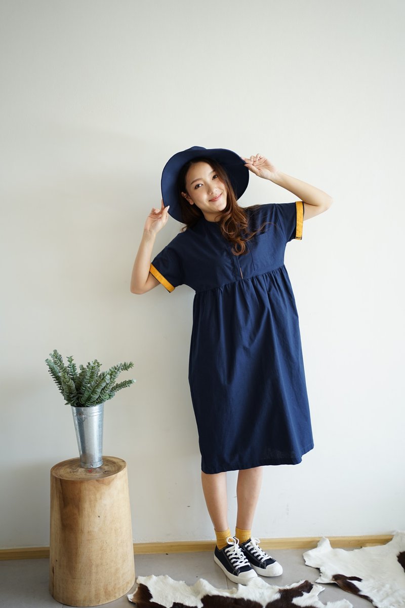 LOOKPEAR DRESS - Navy - 洋装/连衣裙 - 棉．麻 蓝色
