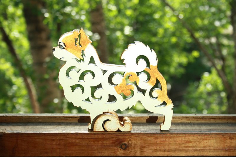 Statuette Longhaired chihuahua dog figurine made of wood - 摆饰 - 木头 