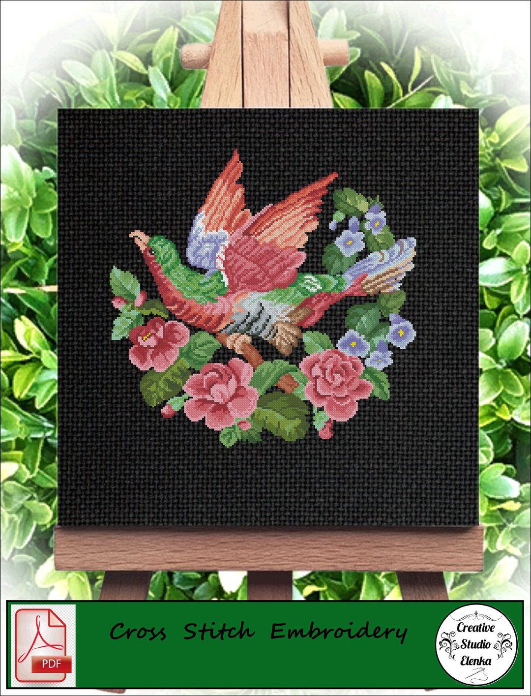 Vintage Cross Stitch Scheme Red bird - PDF Embroidery Scheme - 编织/刺绣/羊毛毡/裁缝 - 其他材质 