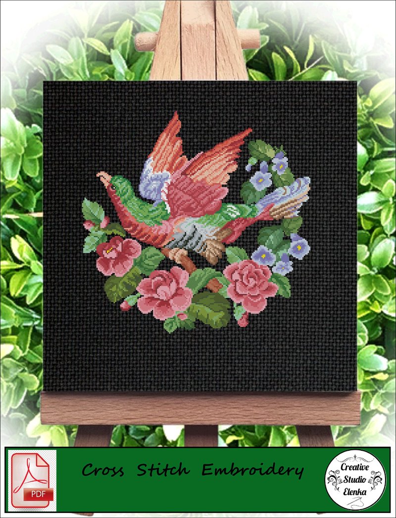 Vintage Cross Stitch Scheme Red bird - PDF Embroidery Scheme - 编织/刺绣/羊毛毡/裁缝 - 其他材质 