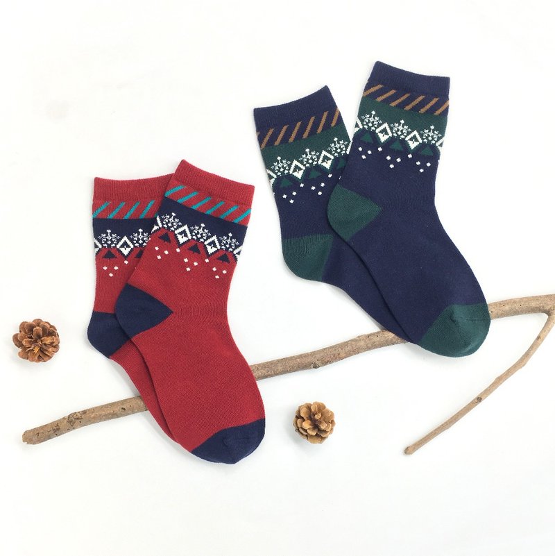 雪花飘飘穿搭袜 | 男女尺寸 - 袜子 - 棉．麻 红色