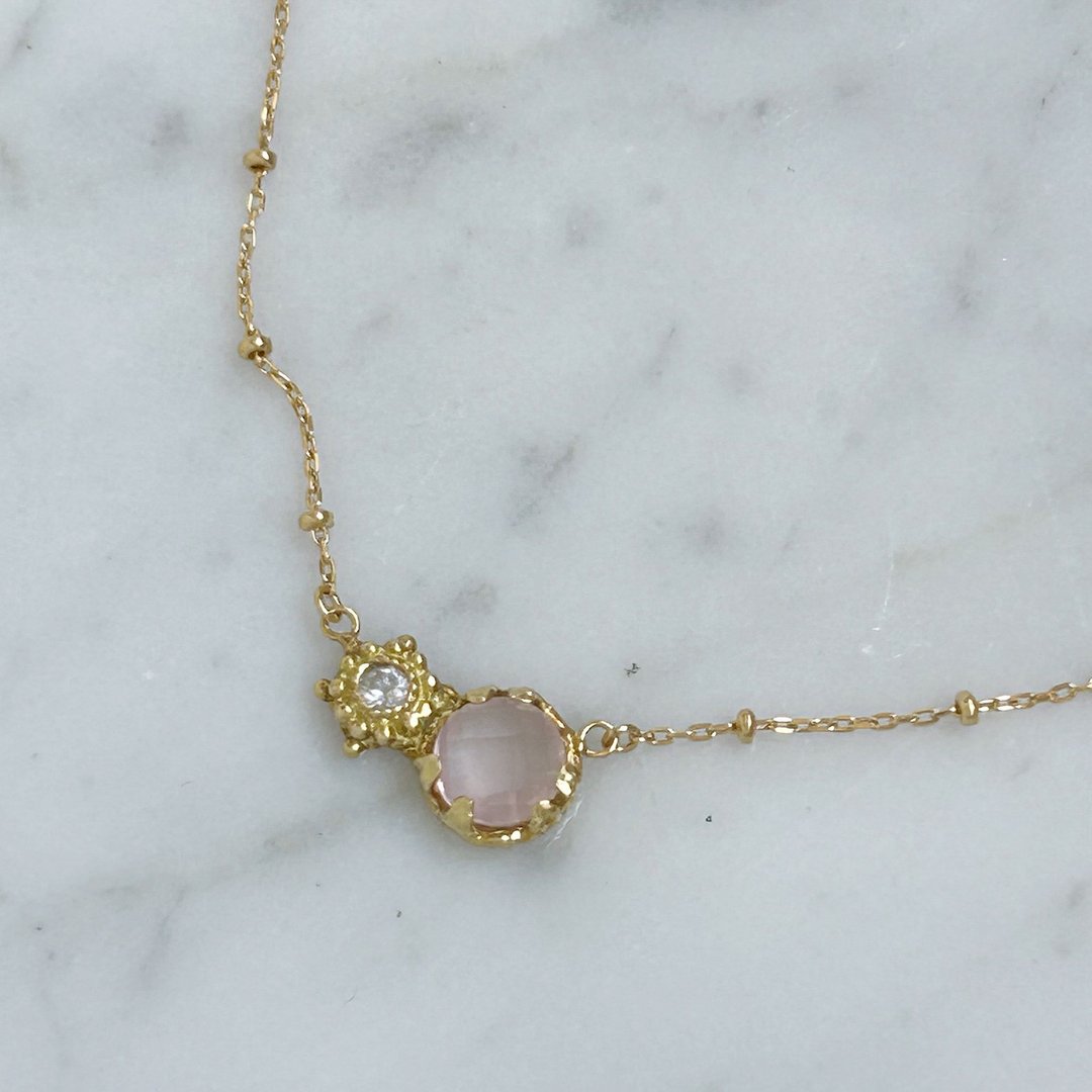 moonlight necklace K18 (Rose Quartz) [FN157] - 项链 - 其他金属 金色