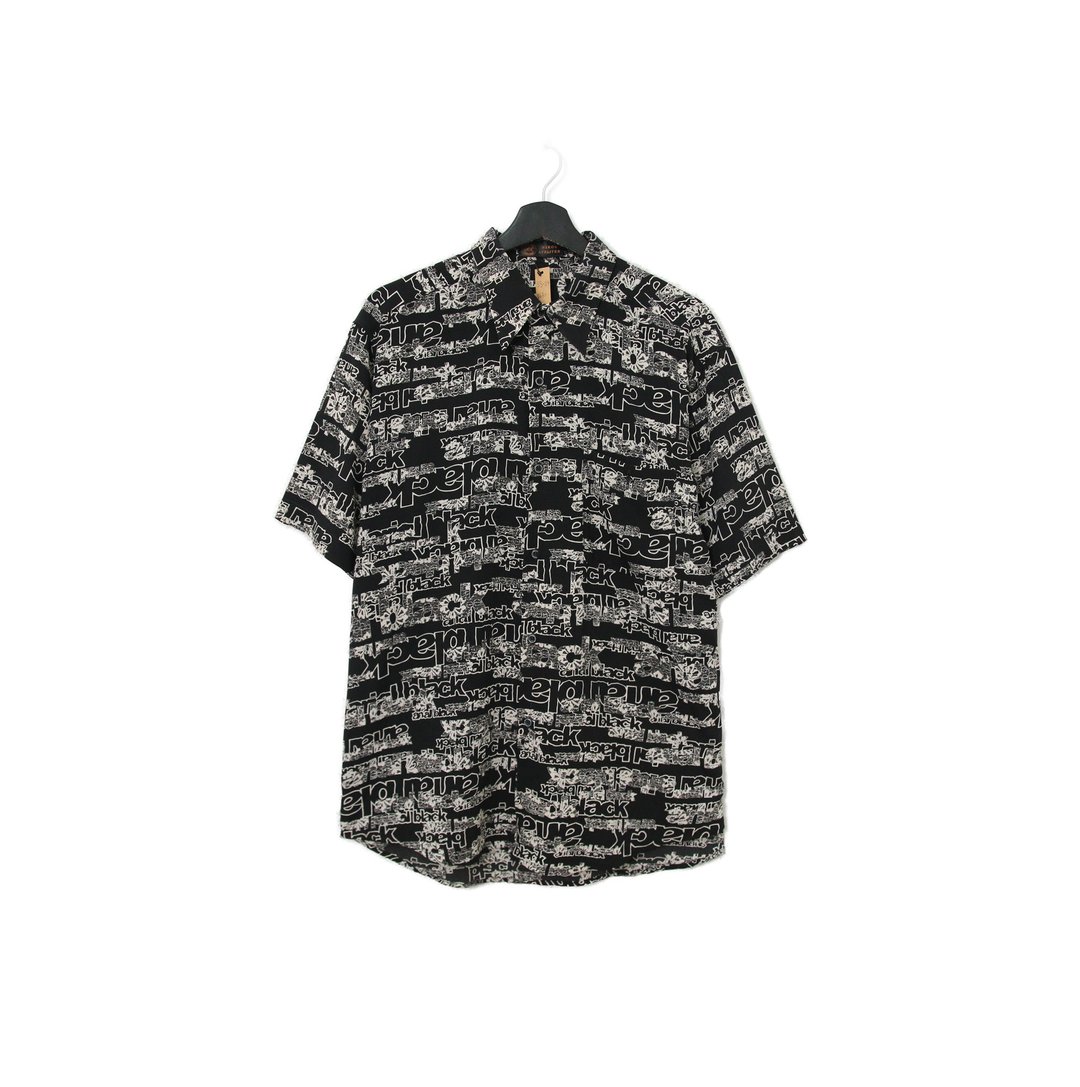 Back to Green- 短袖花衬衫 颠倒black满版ss-14 vintage shirt - 男装衬衫 - 丝．绢 