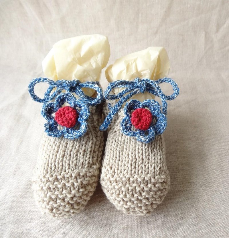 6M ～ ● Organic ● Flower baby booties - 童装礼服/连衣裙 - 棉．麻 