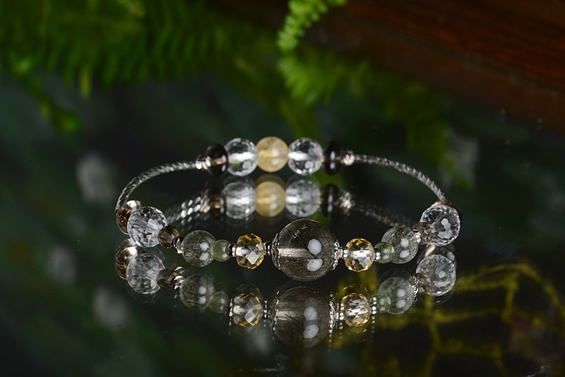 【神山晶礦】樹梢透出的光束/綠髮/黃水晶/白水晶/茶晶 - 手链/手环 - 水晶 绿色