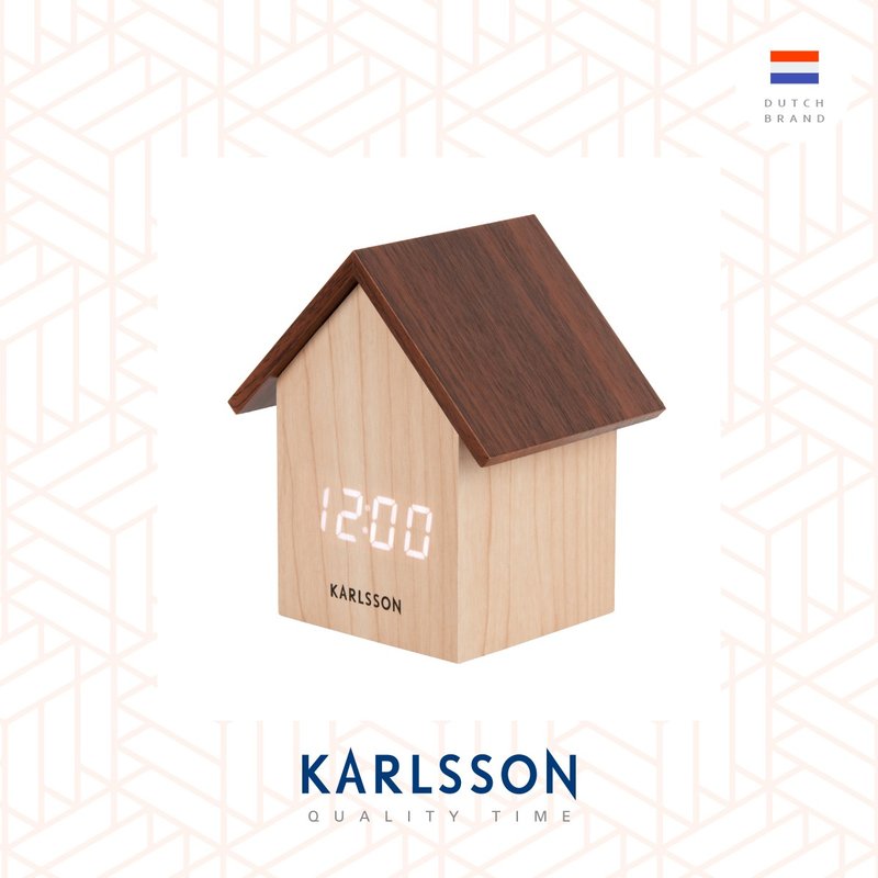 荷兰Karlsson,LED Alarm clock House light wood 房子电子闹钟木 - 时钟/闹钟 - 木头 咖啡色