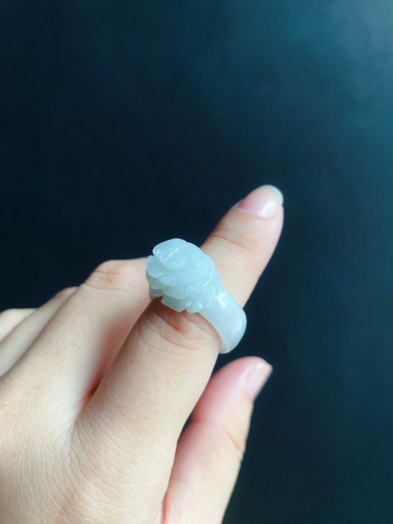 天然缅甸玉 翡翠 手工雕花 戒指 有钱 玉 戒环 ring 内径17.1mm - 戒指 - 玉石 绿色
