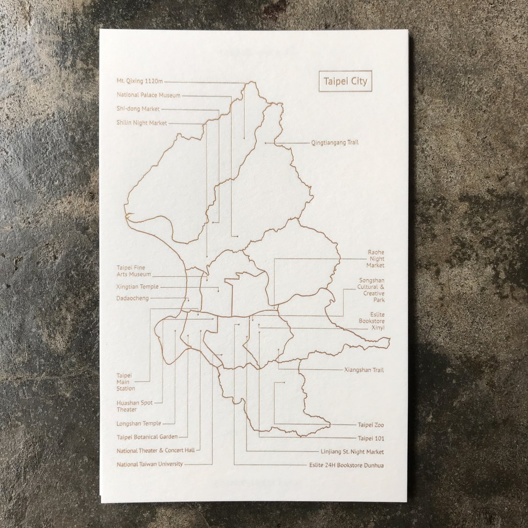 明信片-台北地图-烫雾金 - 卡片/明信片 - 纸 金色