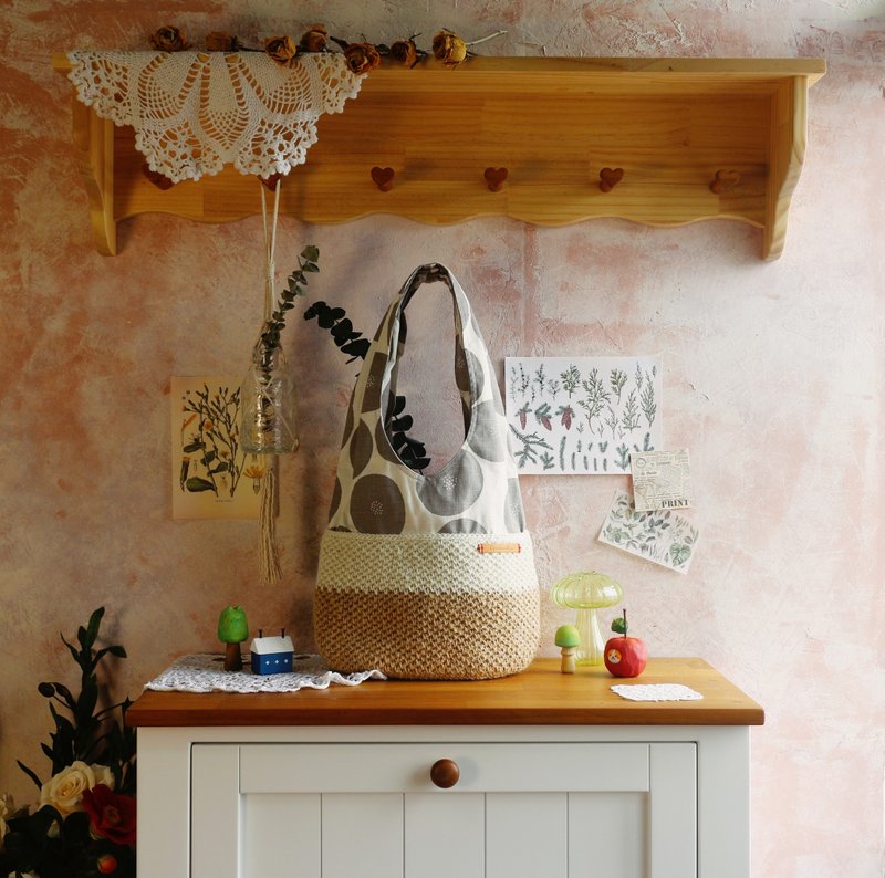 【限量现货】Handmade手工编织/黄麻绳编织/肩背包/麻绳布包 - 侧背包/斜挎包 - 棉．麻 白色